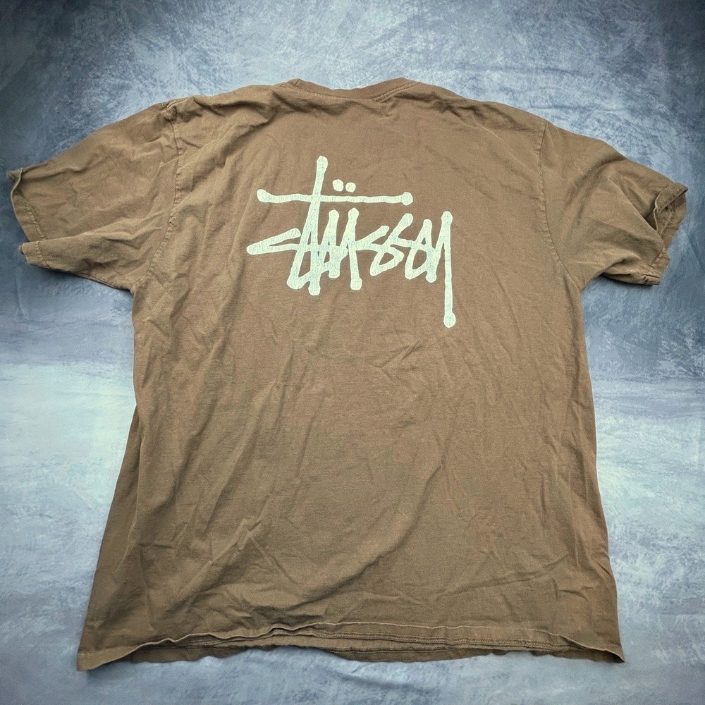 Stussy Vintage Early 2000s Brown Basic Logo T-Shirt Mens XL Boxy Skater Fit - Picture 2 of 7